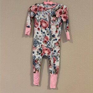 Posh Peanut Convertible One Piece Pink Rose & Blue Floral Zip